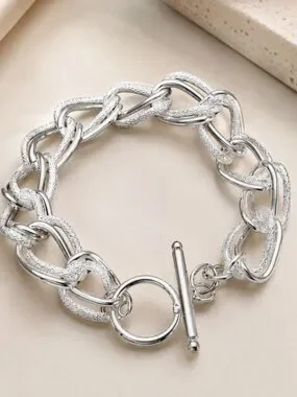 Veloura Textured Silver Link Toggle Bracelet